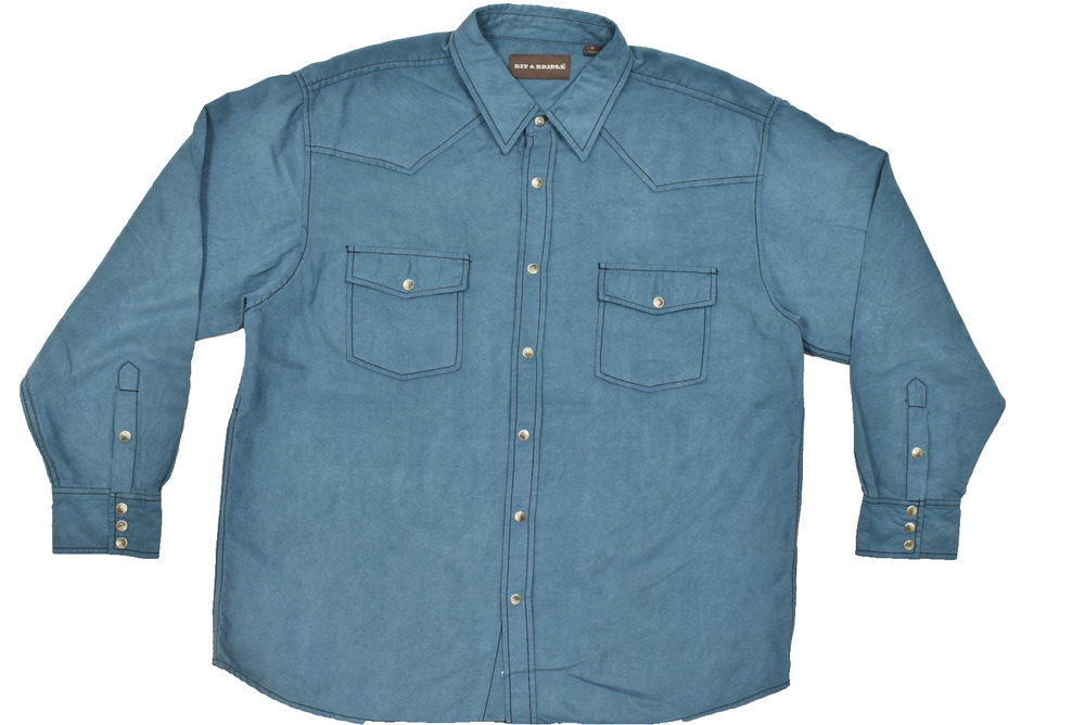 Bit & Bridle Men's XL Blue Faux Suede Long Sleeve Western Pearl Snap Button Down